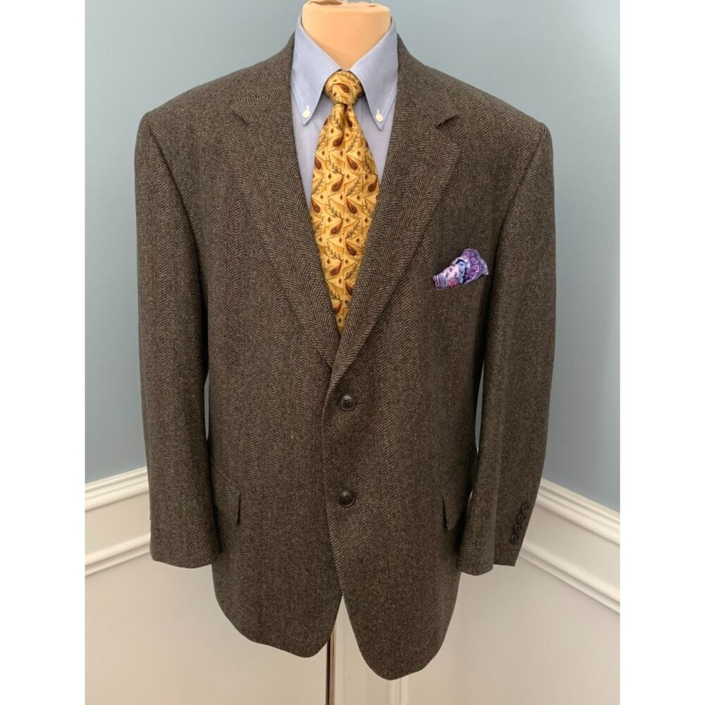 Vintage Cricketeer Blazer Mens 48S Lambswool Herringbone Tweed Jacket Sportcoat
